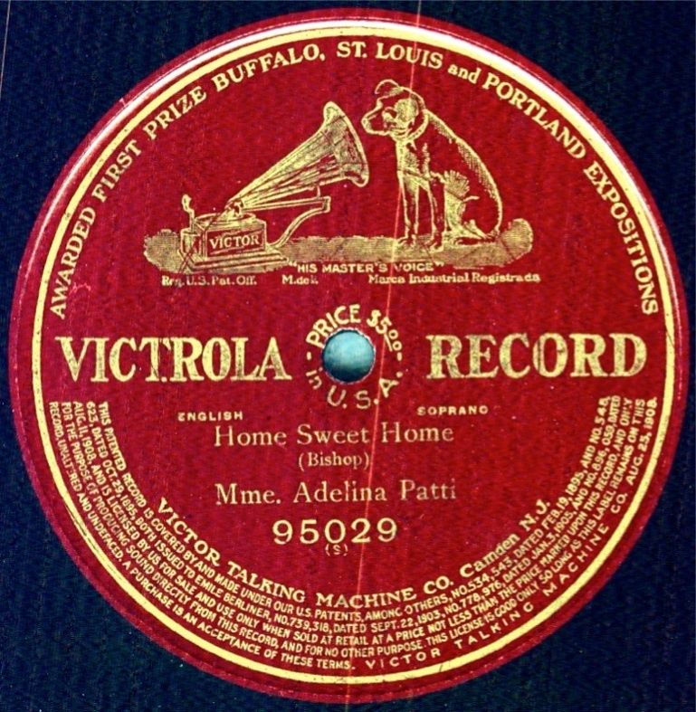 MME Adelina Patti Soprano on 12 inch Victrola 95029 Home Sweet Home 