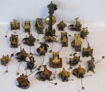 Lot of 25 Antique Brass Clock Alarm Movements 