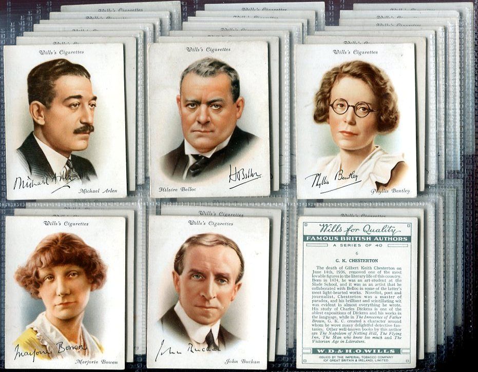 Tobacco Card Set WD HO Wills Famous British Authors AA Milne etc 1937 