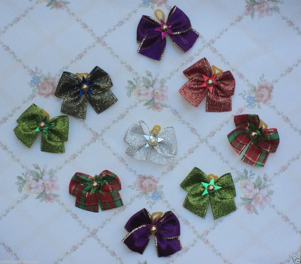 Lot 30 Christmas Dog Bow Groomer Collection Stars Bead Gold Red Green 