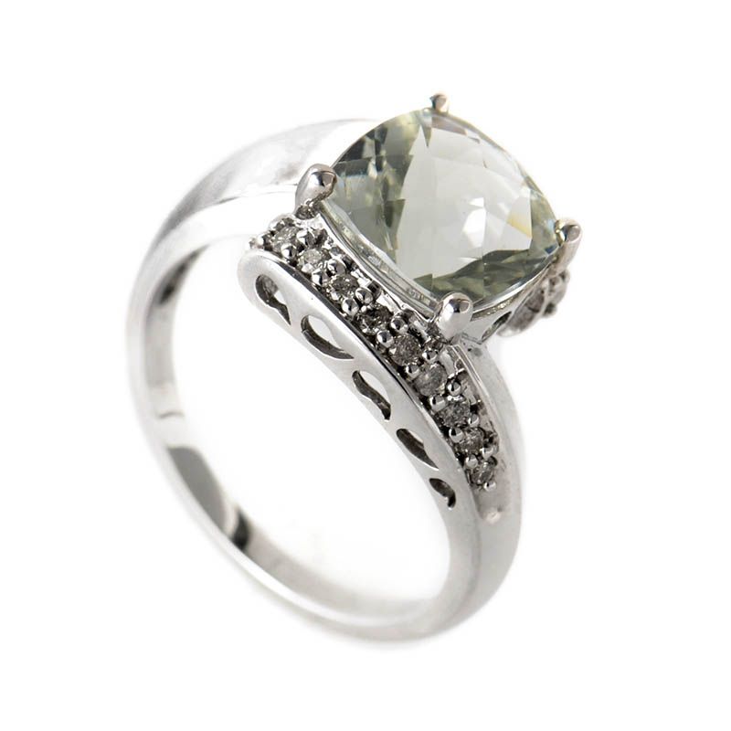 14k White Gold Diamond Green Amethyst Ring