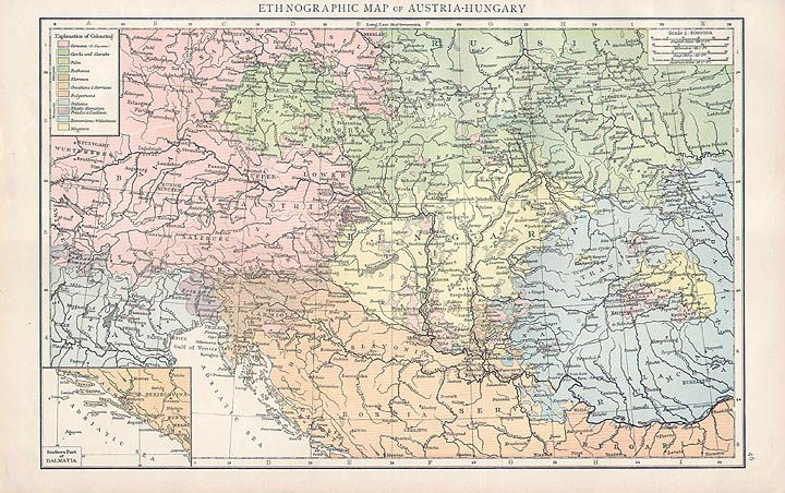 Ethnic Map of Austria Hungary Authentic Times of London Antique Map 