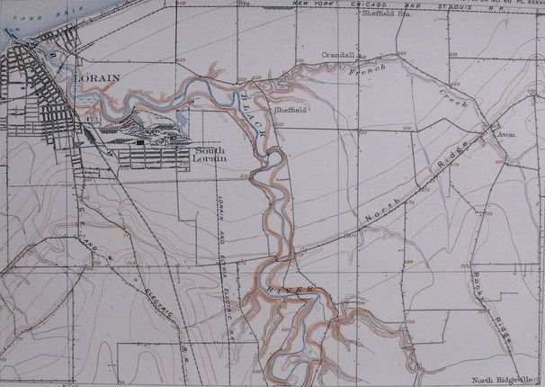 1908 LORAIN, AVON OHIO (OH), BLACK RIVER, LAKE ERIE. ORIGINAL ANTIQUE 