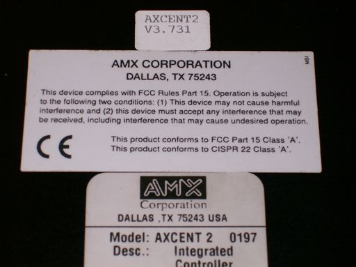 AMX AXCENT2 Integrated Controller Axcent 2 0197 V3 731