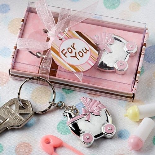 24 Pink Baby Carriage Keychain Baby Shower Favor
