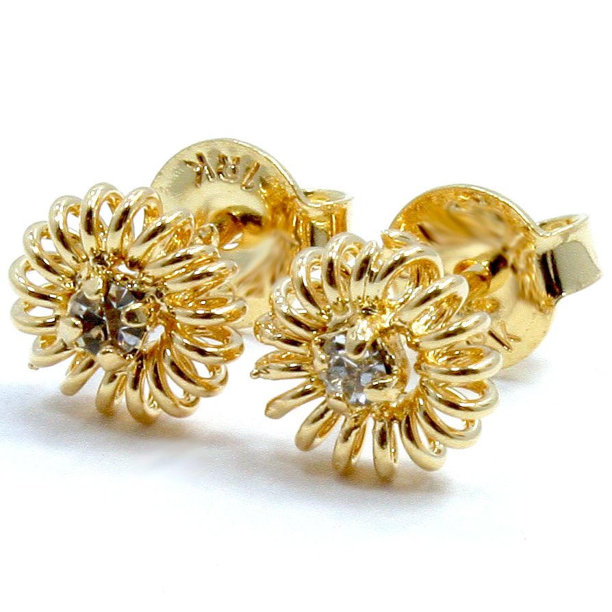 Gold 18K GF Girl Baby Earrings Twisted CZ Crystal White Flower Kids 