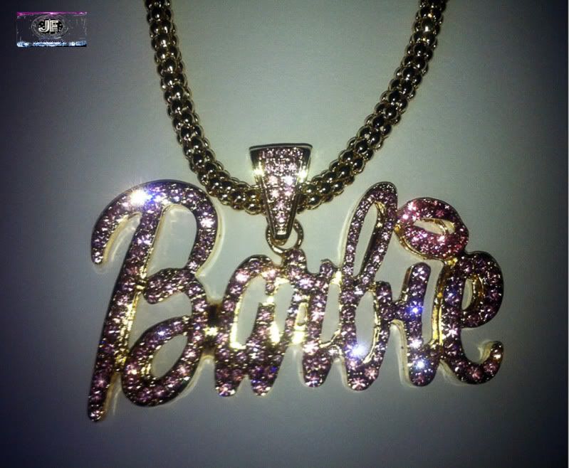 Nicki Minaj Hip Hop Barbie Iced Out Necklace Gold Pink New