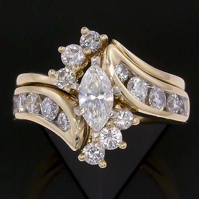 Carat Marquise Diamond Bridal Ring Set 14k Yellow Gold CT Engagement 
