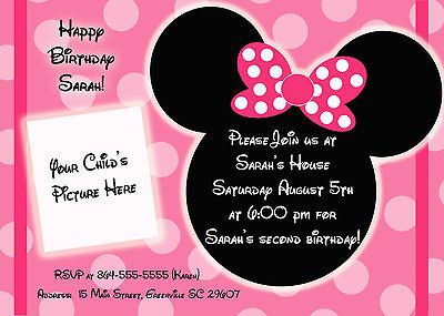Cute Minnie Mouse Inspired Birthday Invitations  Personalized  (You 