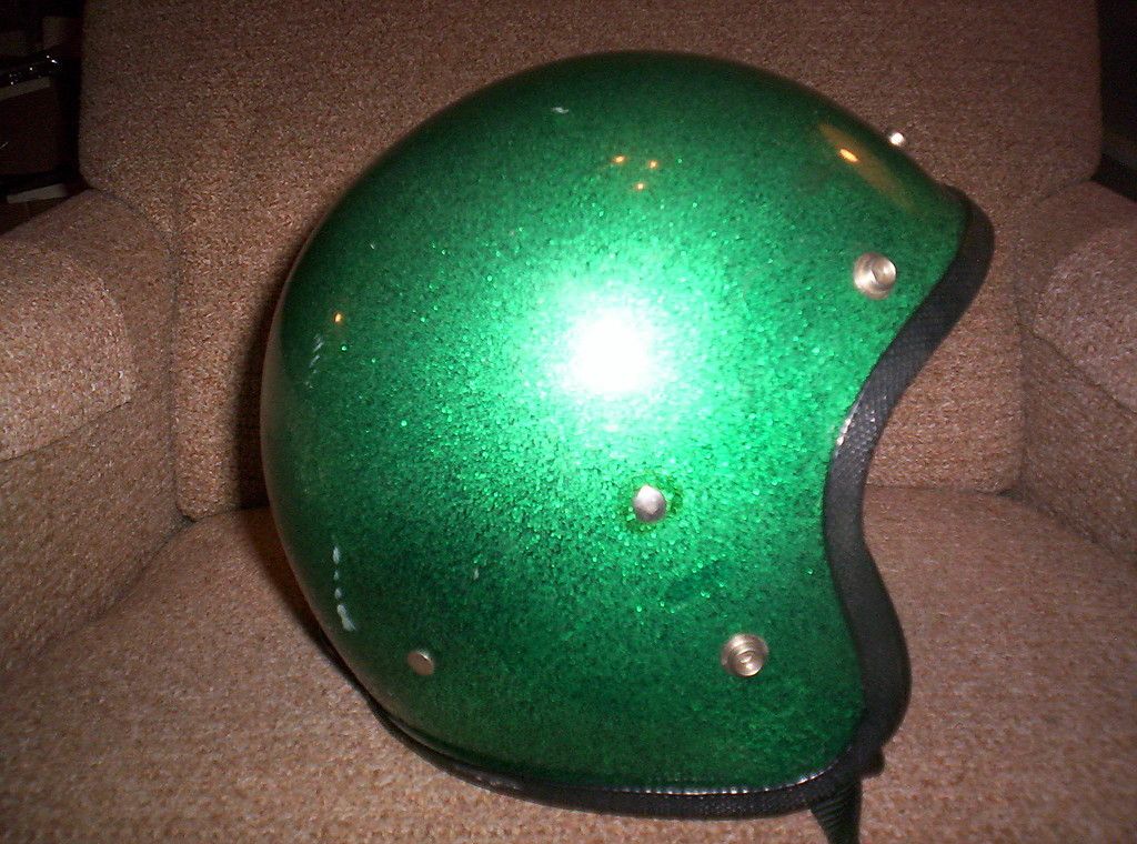 vintage snowmobile skiroule coleman green metal flake open face helmet 