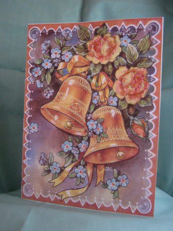 Handmade Greeting Card Gold Anniversary Bells Roses