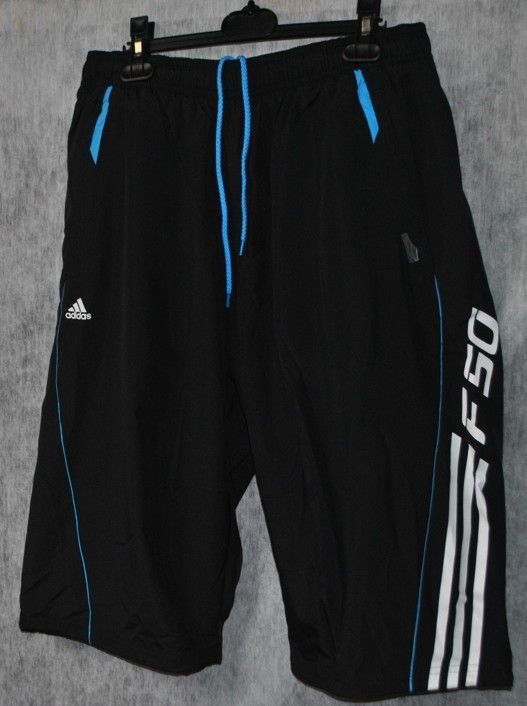 ADIDAS F50 FOOTBALL SHORTS LONG LENGTH BLACK/WHITE/BLUE BNWT XS 