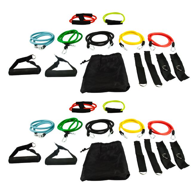 28pc Resistance Band Fitness Gym Exercise Workout Double Set Heavy 