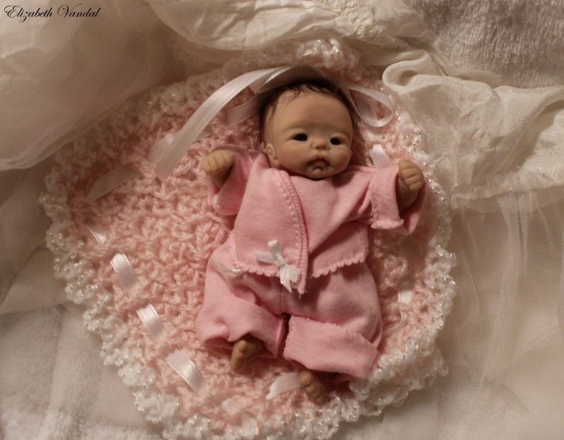 Mini OOAK Original Hand Sculpt Baby Girl Clay Art Doll by Elizabeth 