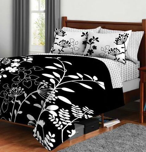 C8 Comforter Set Bed in A Bag Bedding Black White Floral Trend