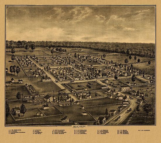 Belle Center Birds Eye View Map 1875 Ohio Logan County History of 