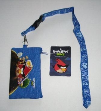 Blue Angry Birds Lanyard Rovio Licensed Zipper Wallet Pouch ID Badge 