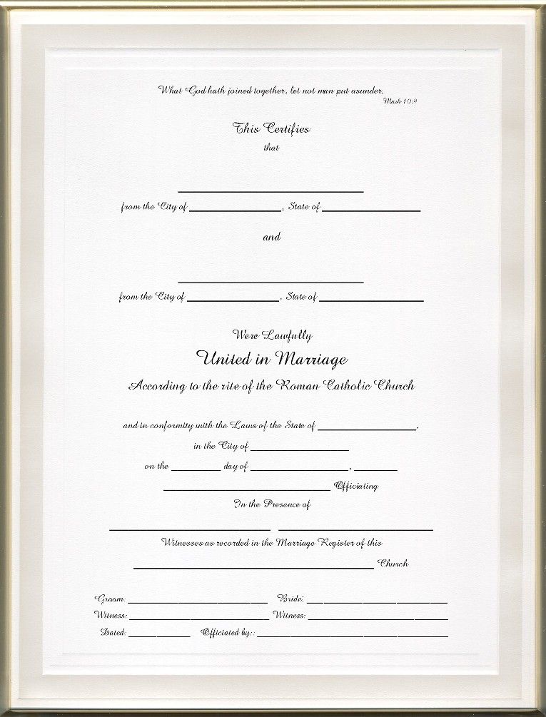 Catholic MARRIAGE Certificate Pearl Border Blank