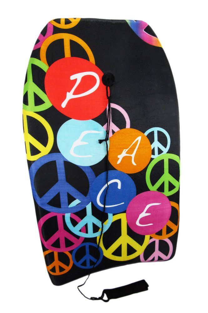 black polka dot peace sign body board boogie board