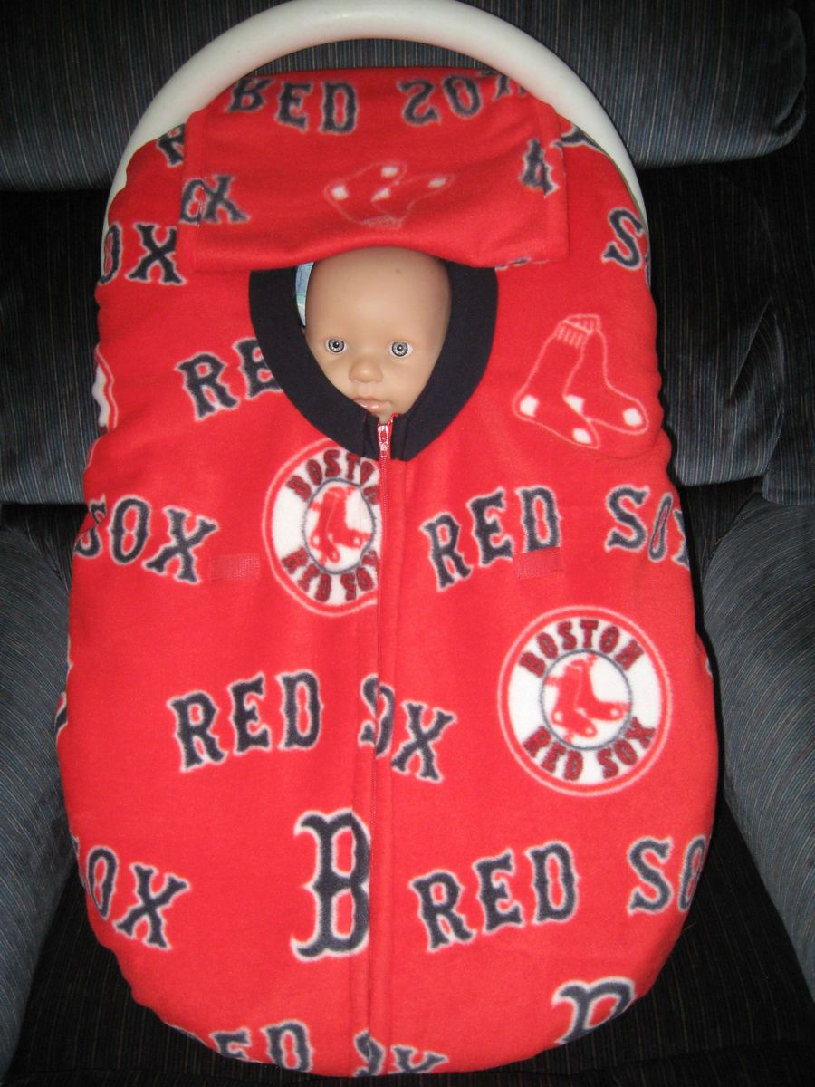 BOSTON RED SOX MLB DOUBLE FLEECE BABY CAR SEAT COVER WITH FULL ZIPPER