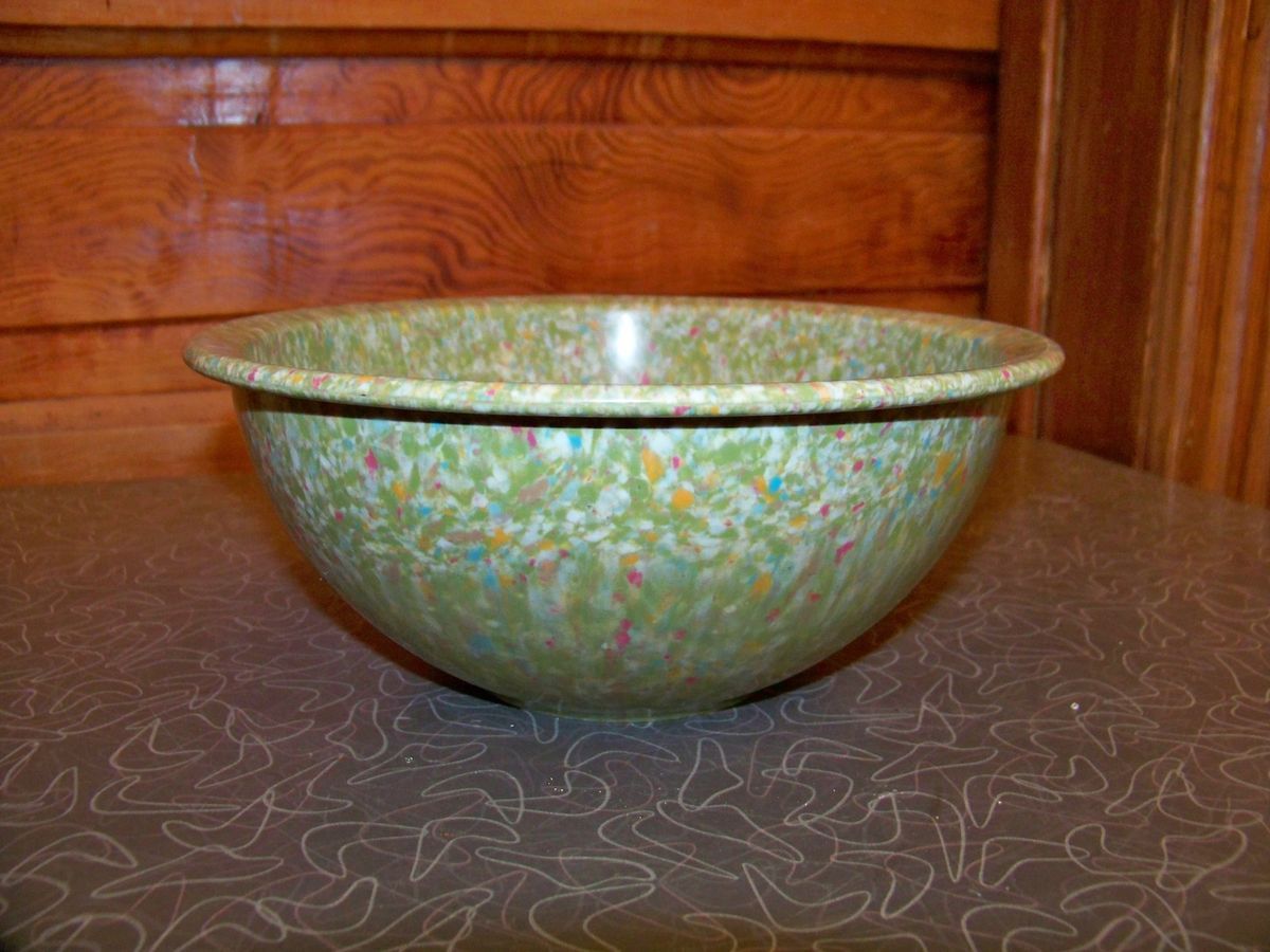 Vintage Brookpark Melamine Green Splatter Confetti Mixing Bowl
