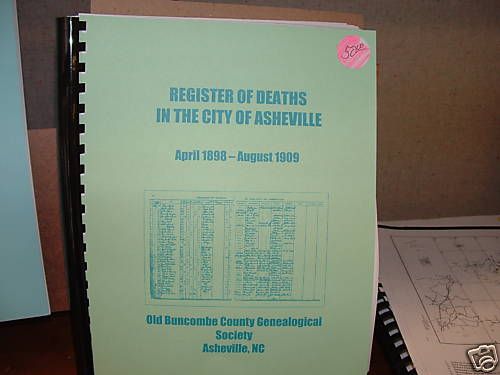 Buncombe County City of Asheville Register of Deaths