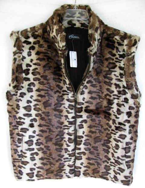 CJ Banks $150 00 Knit Leopard Faux Fur Vest with Pockets
