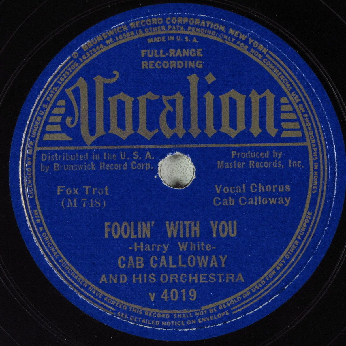 Hear 78 rpm Vocal Jazz CAB CALLOWAY Foolin With You VOCALION 4019