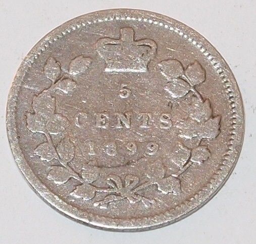 1899 Canada Canadian Nickel 5 Five Cent Silver Coin