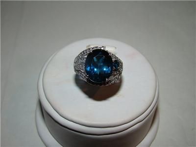 14k WG London Blue Topaz Blue White Diamonds Ring Size 7
