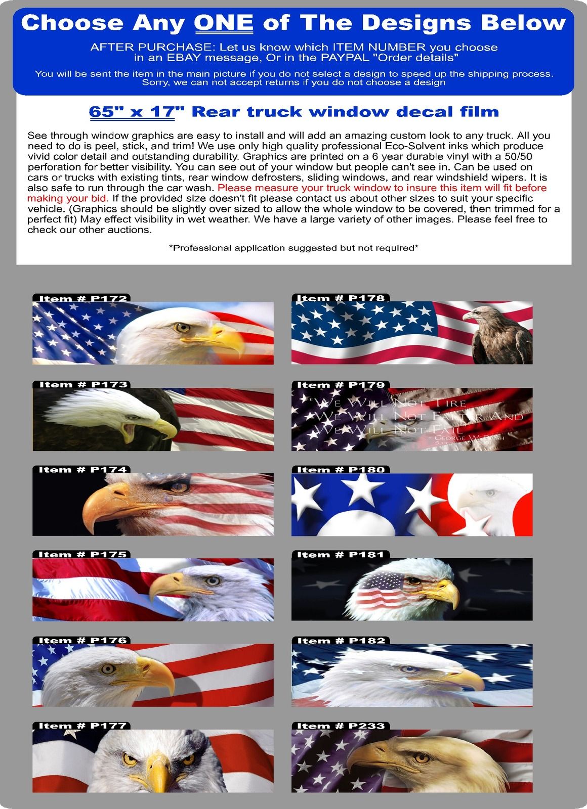 American Flag Eagle Universal Window Tint Graphic Decal Pickup Truck 
