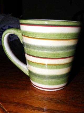 Dansk Green Red White Multi Color Striped Coffee Mug
