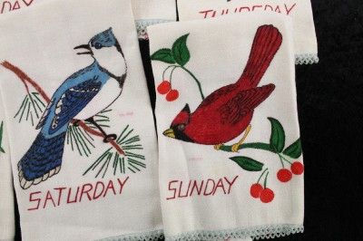  Decor Days of the Week Hand Towels Painted Songbirds 7 Complete