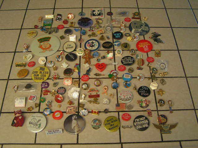 154 ASSORTED PINBACK LAPEL BUTTONS COLLECTOR PINS QUICK SHIPPING