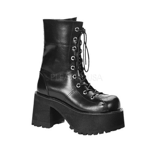 Demonia Ranger Calf Boots Punk Goth Patent Leather Commando Sole Heel