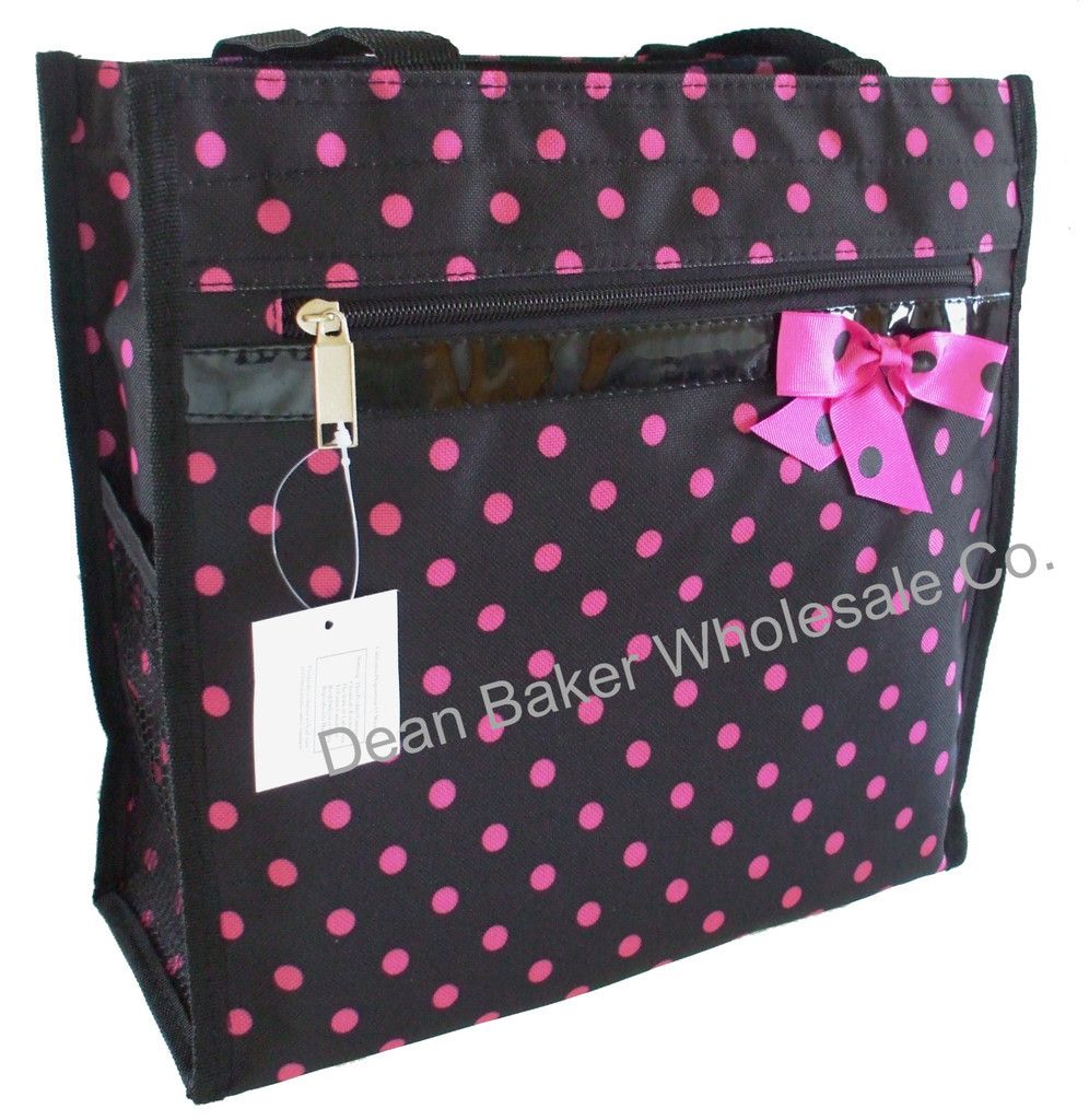Polka Dot Shopping Tote Bag Canvas Handbag Black Pink