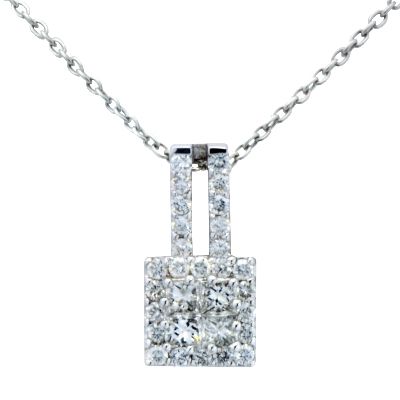  18K White Gold 66C Diamond Princess Solitaire Pendant Necklace