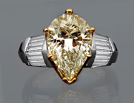  35 ct pear cut fancy yellow diamond engagement ring 14k two tone gold