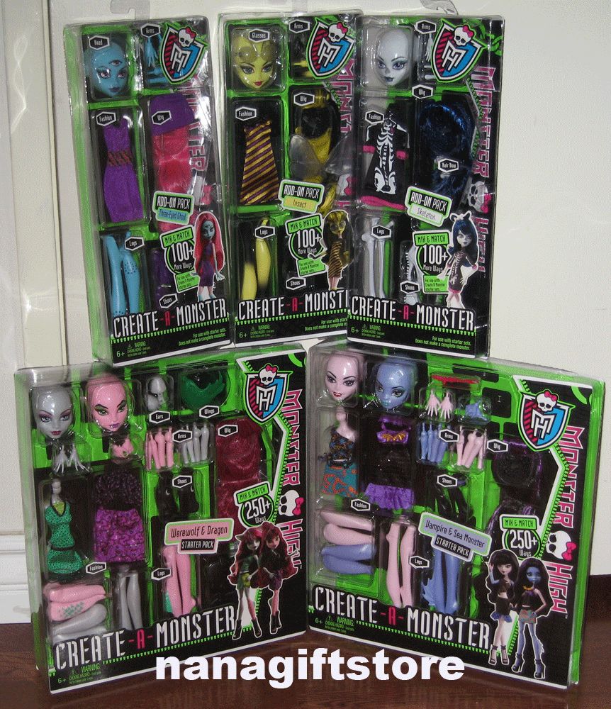 Monster High Create A Monster Starter Packs & 3 Add ons Packs