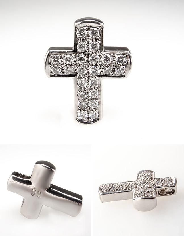  Diamond Cross Pendant Solid 18K White Gold Fine Estate Jewelry