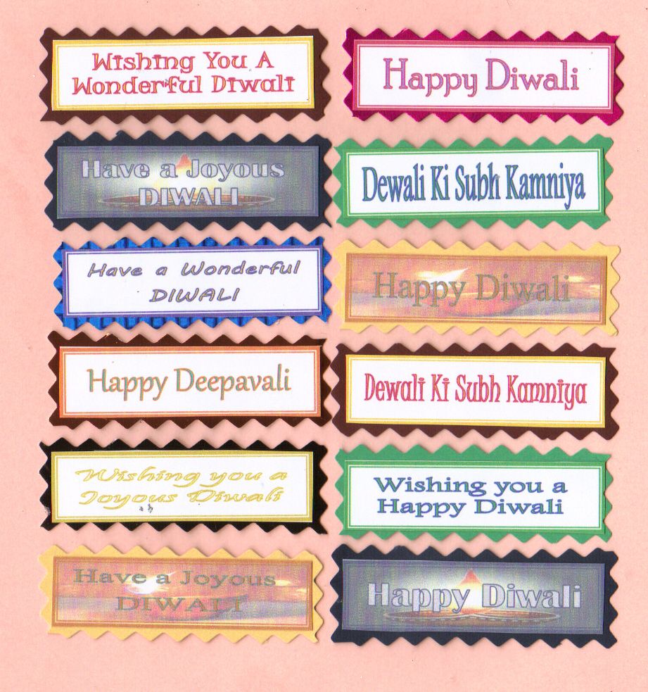12 DIWALI Hindu Greeting Card Sentiment Message Banners for Cards