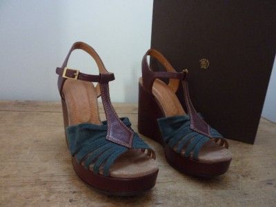 Chie Mihara BNIB Dunia Green Suede Brown Wedge Shoes UK 7 40 US 9