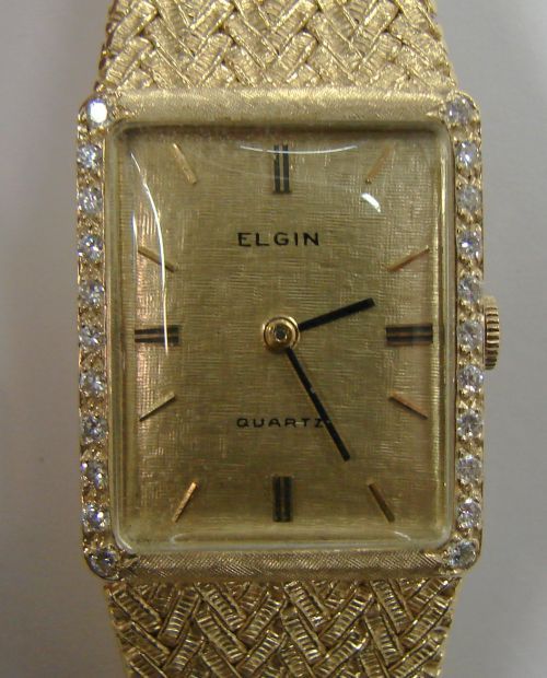 Nice Mens Elgin Diamond Solid 14k Gold Quartz Watch 52 6g