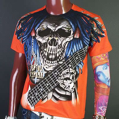 AA0006O Artful Couture Skull Guitar Emo Music T Shirt XL