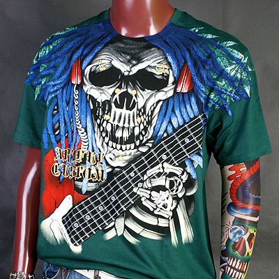 AA0006GR Artful Couture Skull Guitar Emo Music T Shirt XL