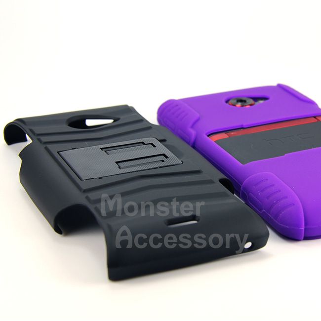  Purple Rhino + Holster Double Layer Hard Case Cover for HTC Evo 4G LTE