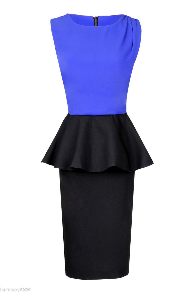 2012 $396 Fall Alice Olivia Color Block Peplum Dress Black Cobalt Blue