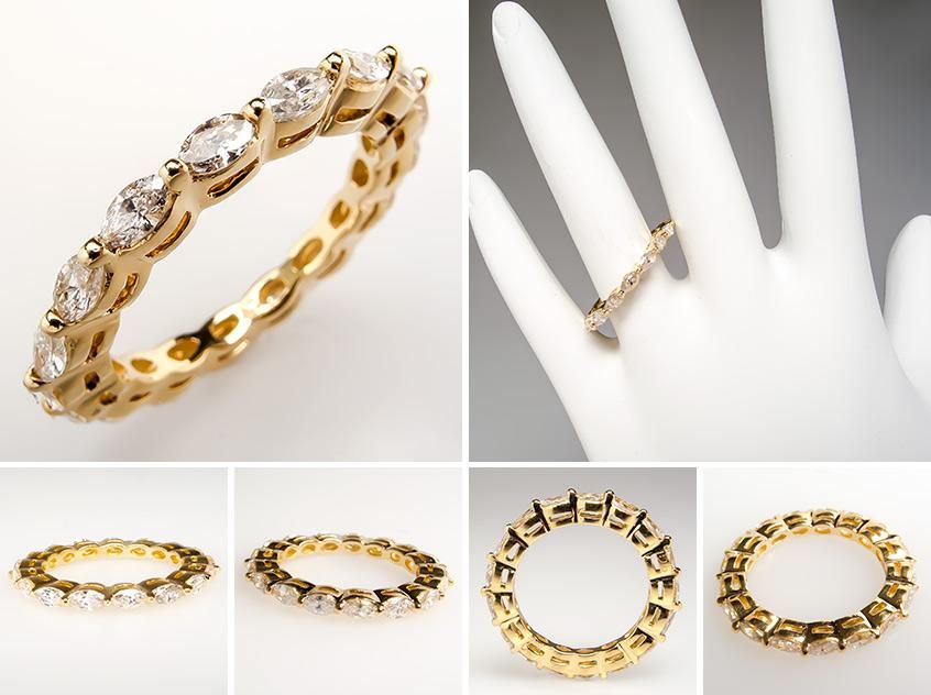 Marquise Diamond Eternity Band Wedding Ring 18K Gold Size 6 skucn7957