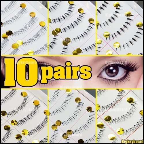 10 Pair Natural Lower Bottom False Eyelashes Clear Band