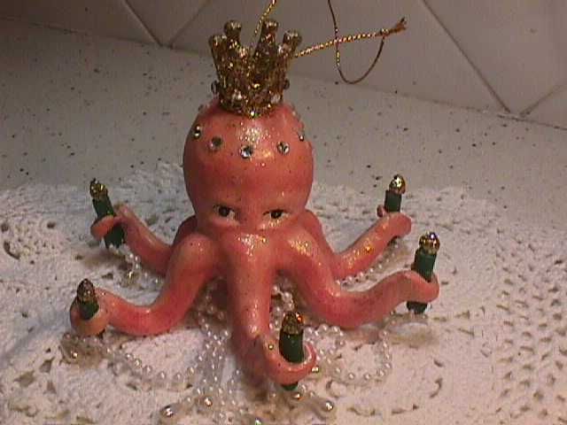 Nautical Sea Octopus Christmas Tree Ornament Candelabra with Pearls